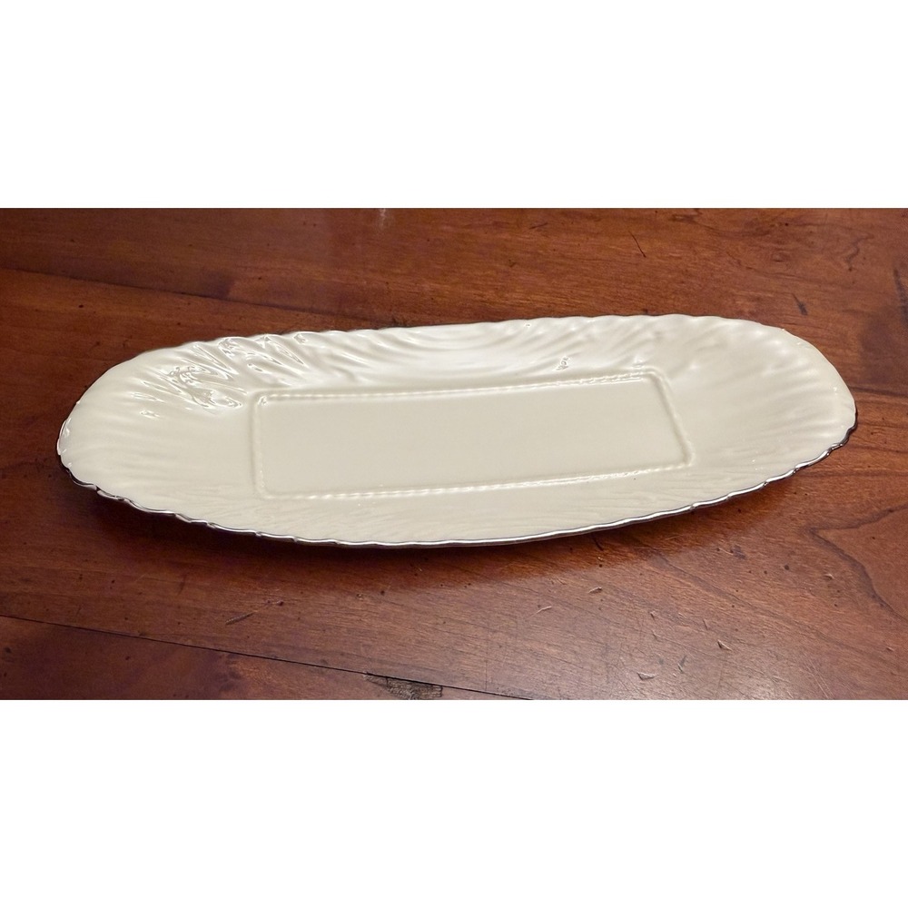Vintage Lenox Ivory Bone China Open Butter Dish Tray Platinum Trim 9"